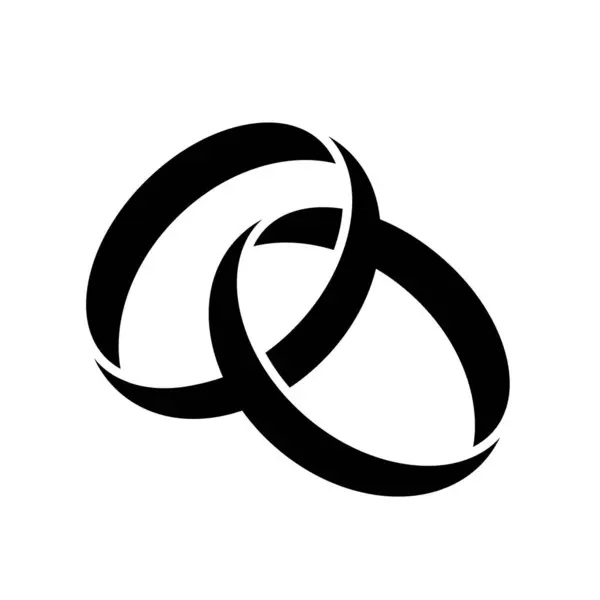 İki alyans ve bir kalp. Aşk konsepti. Beyaz arkaplanda siluet şablonu. vektör illüstrasyonu