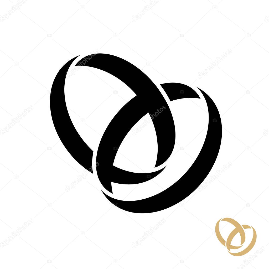 Two wedding rings and a heart. love concept. silhouette template .vector illustration on white background