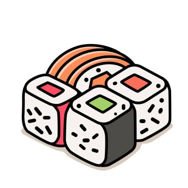 Somon ve pirinç ile doğrusal olarak suşi ruloları. Vektör illüstrasyonu izole edildi