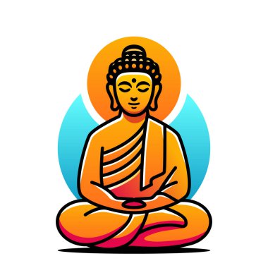 Meditasyon yapan Buda 'nın heykeli. Vektör çizimi. Budist bayramı