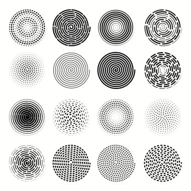 set of different spirals in black silhouette isolated on white background. Whirlwind, swirl, spiral clipart