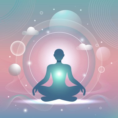 Yoga ve meditasyon yapan bir adam. düz vektör doğrusal çizim izole edildi