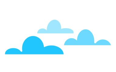 Beyaz arkaplanda mavi bulutlar var. Vektör illüstrasyonu