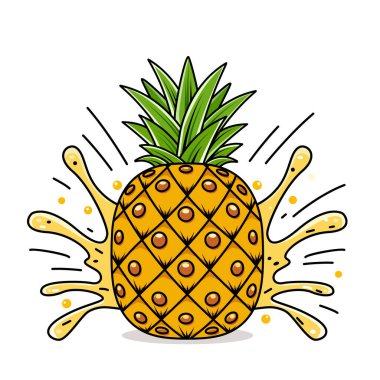 Meyve suyuyla sulu ananas kes. düz vektör illüstrasyonu