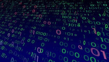 İkili matris kod ekranda bir akış. bilgisayar matris sayıda. Kodlama, hacker ya da kripto-para bitcoin incelemesi kavramı.