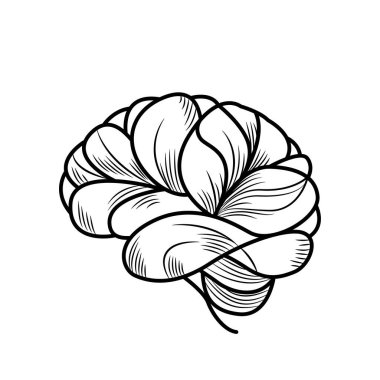 İnsan beyni. Beyaz arkaplanda siluet simgesi. Vektör illüstrasyonu