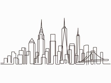 Amerika 'da New York' un doğrusal manzarası. Gökdelenler ve modern mimari. vektör illüstrasyonu