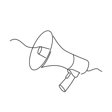 Lineer sonsuz stilde megafon hoparlörü silueti. Düz vektör illüstrasyonu