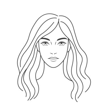 Güzel bir kızın yüzü. Doğrusal sonsuz stilde güzellik salonu konsepti. vektör