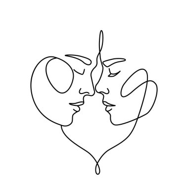 Aşık olan bir kadın ve erkeğin silueti. Erkek ve kız sürekli çizgi çiziyor. düz vektör illüstrasyonu