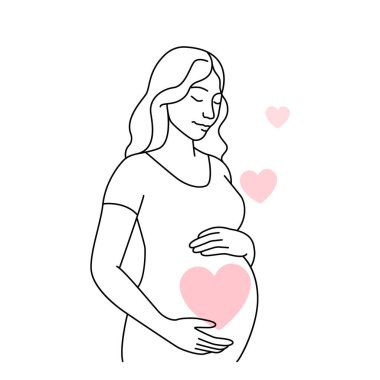 Hamileliğin son ayında sürekli olarak hamile bir kadının siluetini çiziyor. Vektör illüstrasyonu