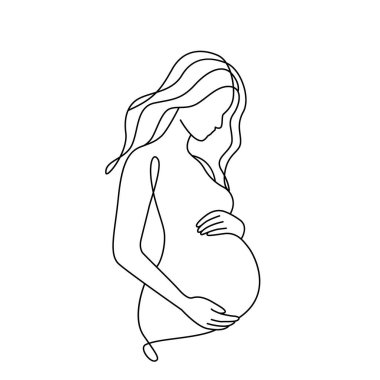 Hamileliğin son ayında sürekli olarak hamile bir kadının siluetini çiziyor. Vektör illüstrasyonu
