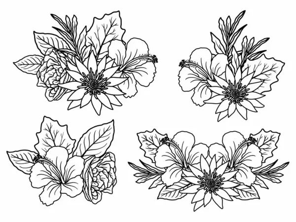 Flower Line Art Fundal Stil Contur Vector Flori Desenat Manual — Vector de stoc