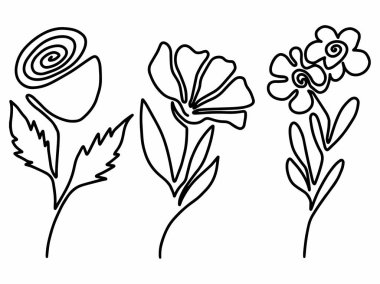 Dış Hatlar Tarzı ile Çiçek Hattı Sanat Arkaplanı. Çiçek Dekorasyonu, Çiçek Çerçevesi, Çiçek Köşesi Kenarı Kenarı ve Çiçek Buketi Çizimi için El Çizimi Vektörü