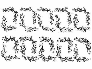 Dış Hatlar Tarzı ile Çiçek Hattı Sanat Arkaplanı. Çiçek Dekorasyonu, Çiçek Çerçevesi, Çiçek Köşesi Kenarı Kenarı ve Çiçek Buketi Çizimi için El Çizimi Vektörü