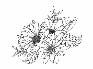 Dış Hatlar Tarzı ile Çiçek Hattı Sanat Arkaplanı. Çiçek Dekorasyonu, Çiçek Çerçevesi, Çiçek Köşesi Kenarı Kenarı ve Çiçek Buketi Çizimi için El Çizimi Vektörü