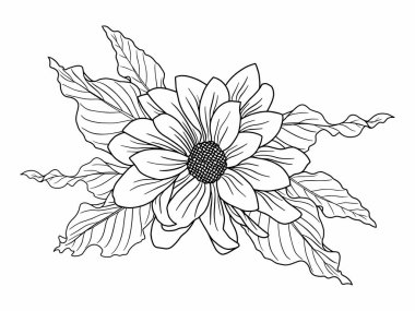 Dış Hatlar Tarzı ile Çiçek Hattı Sanat Arkaplanı. Çiçek Dekorasyonu, Çiçek Çerçevesi, Çiçek Köşesi Kenarı Kenarı ve Çiçek Buketi Çizimi için El Çizimi Vektörü