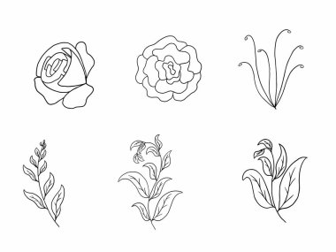 Dış Hatlar Tarzı ile Çiçek Hattı Sanat Arkaplanı. Çiçek Dekorasyonu, Çiçek Çerçevesi, Çiçek Köşesi Kenarı Kenarı ve Çiçek Buketi Çizimi için El Çizimi Vektörü
