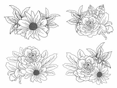 Güzel çiçeğin çizimi, el çizimi sanat çiçekleri.