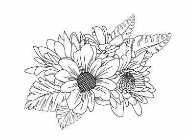 Güzel çiçeğin çizimi, el çizimi sanat çiçekleri.