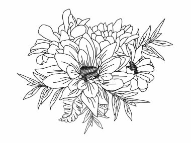 Güzel çiçeğin çizimi, el çizimi sanat çiçekleri.