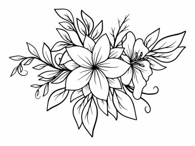 Çiçek bitkisel soyut çizgiler, el çizimi sanat çiçekleri, vektör çiçek yaprağı ve illüstrasyon