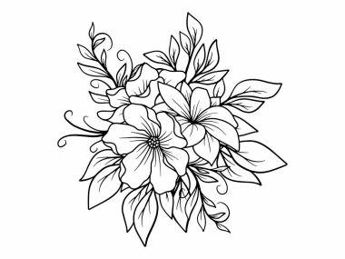 Çiçek bitkisel soyut çizgiler, el çizimi sanat çiçekleri, vektör çiçek yaprağı ve illüstrasyon