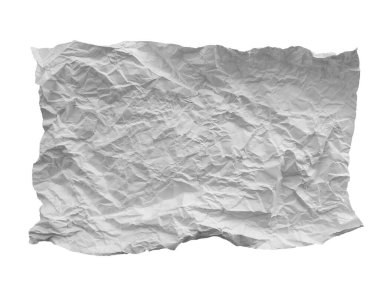 Buruşmuş kağıt dokusu. Arka plan için beyaz buruşmuş kağıt dokusu. Yırtık kağıt ya da buruşuk kağıt topu beyaz arkaplanda izole