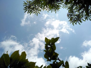 Bulutlu mavi gökyüzü arkaplanı. Bulutları olan güzel mavi bir gökyüzü. Gökyüzündeki bulutlar güneşle