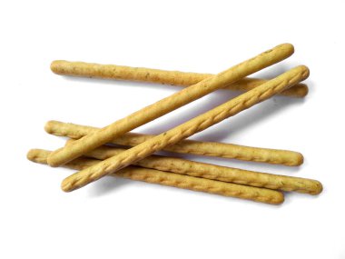 Beyaz arka planda ekmek çubukları. Ekmek çubukları beyaz arkaplanda üst görünüm. Atıştırmalık