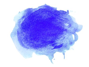 Mavi suluboya karalama dokusu. Beyaz arka planda soyut suluboya. Bu bir el çizimi. Mavi soyut suluboya arkaplan