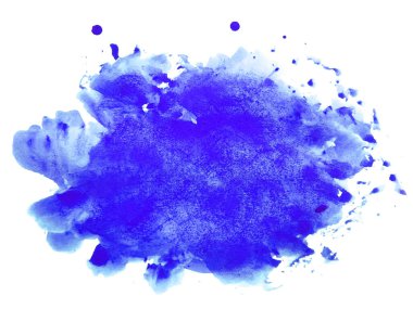 Mavi suluboya karalama dokusu. Beyaz arka planda soyut suluboya. Bu bir el çizimi. Mavi soyut suluboya arkaplan