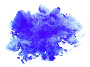 Mavi suluboya karalama dokusu. Beyaz arka planda soyut suluboya. Bu bir el çizimi. Mavi soyut suluboya arkaplan