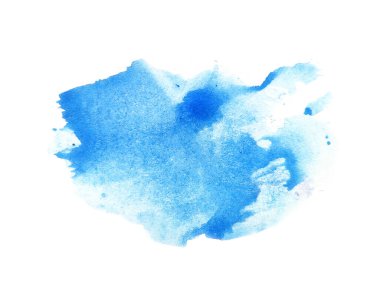Mavi suluboya karalama dokusu. Beyaz arka planda soyut suluboya. Bu bir el çizimi. Mavi soyut suluboya arkaplan