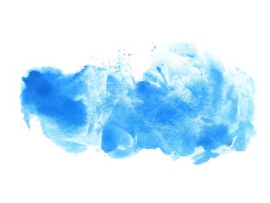Mavi suluboya karalama dokusu. Beyaz arka planda soyut suluboya. Bu bir el çizimi. Mavi soyut suluboya arkaplan