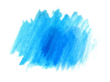 Mavi suluboya karalama dokusu. Beyaz arka planda soyut suluboya. Bu bir el çizimi. Mavi soyut suluboya arkaplan