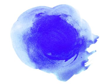 Mavi suluboya karalama dokusu. Beyaz arka planda soyut suluboya. Bu bir el çizimi. Mavi soyut suluboya arkaplan