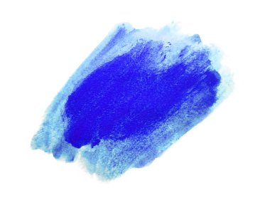 Mavi suluboya karalama dokusu. Beyaz arka planda soyut suluboya. Bu bir el çizimi. Mavi soyut suluboya arkaplan