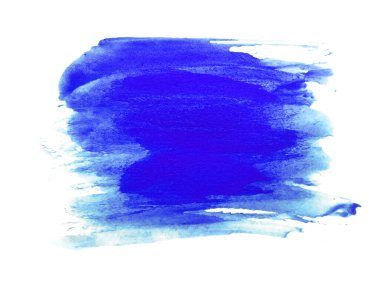 Mavi suluboya karalama dokusu. Beyaz arka planda soyut suluboya. Bu bir el çizimi. Mavi soyut suluboya arkaplan