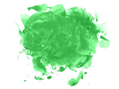 Yeşil suluboya karalama dokusu. Beyaz arka planda soyut suluboya. Bu bir el çizimi. Yeşil soyut suluboya arkaplan