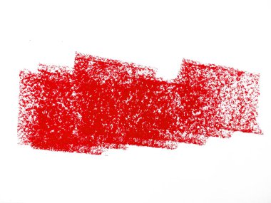 Beyaz arka planda soyut boya kalemi. Kırmızı pastel boya dokusu. Pastel boya lekesi. Bu bir el çizimi. Kırmızı soyut boya kalemi arkaplanı