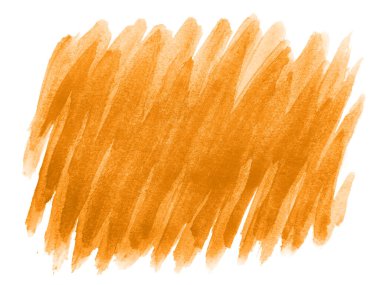 Turuncu suluboya karalama dokusu. Beyaz arka planda soyut suluboya. Bu bir el çizimi. Turuncu soyut suluboya arkaplan