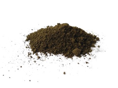 Kırpma yolu ile toprak düzenleme. Beyaz arka planda toprak dokusu. Kil zemin, Kahverengi zemin