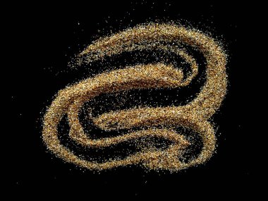 Kara arka planda izole edilmiş kumsal yığını. Kum tepecikleri siyah arka planda izole. Soyut kum bulutu ve altın kum patlaması siyah arkaplanda izole edildi