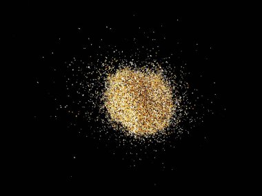 Kara arka planda izole edilmiş kumsal yığını. Kum tepecikleri siyah arka planda izole. Soyut kum bulutu ve altın kum patlaması siyah arkaplanda izole edildi