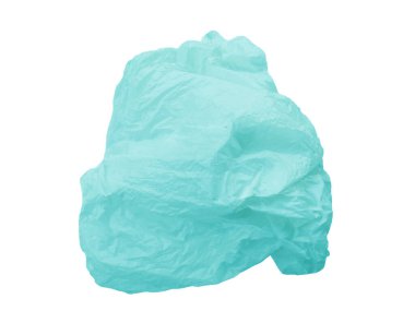 Beyaz arka planda mavi plastik torba var. Çöp tenekeleri ya da alışveriş torbaları için mavi plastik