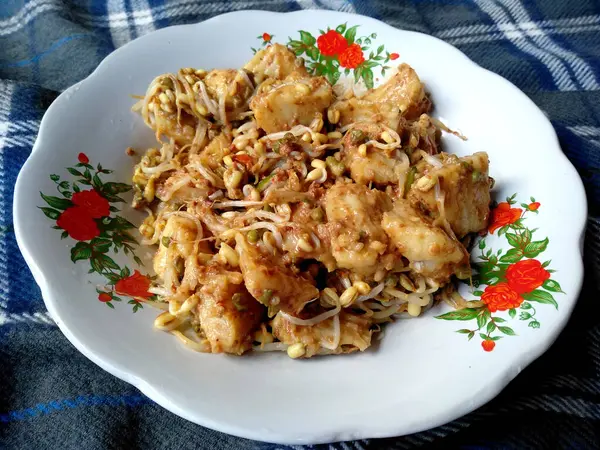 Geleneksel Endonezya mutfağı yemekleri. Masakan / Makanan Tipat Cantok Bali veya Ketoprak. Tipat Cantok Endonezya yemeği. Basit ve lezzetli. Endonezya Sokak Yemekleri