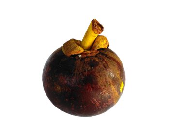 Beyaz arka planda izole tropik mangosteen. Beyaz arka planda Garcinia mangostana. Lezzetli ve taze mangosteen meyvesi.