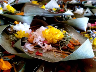 Segehan adında bir Hindu balesi. (Banten Saiban, Canang Kokokan, Canang Sari, Sodan, Gebogan / Pajegan ve diğerleri gibi) )