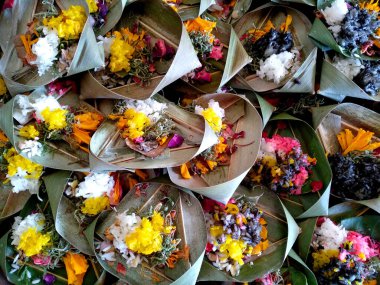 Segehan adında bir Hindu balesi. (Banten Saiban, Canang Kokokan, Canang Sari, Sodan, Gebogan / Pajegan ve diğerleri gibi) )